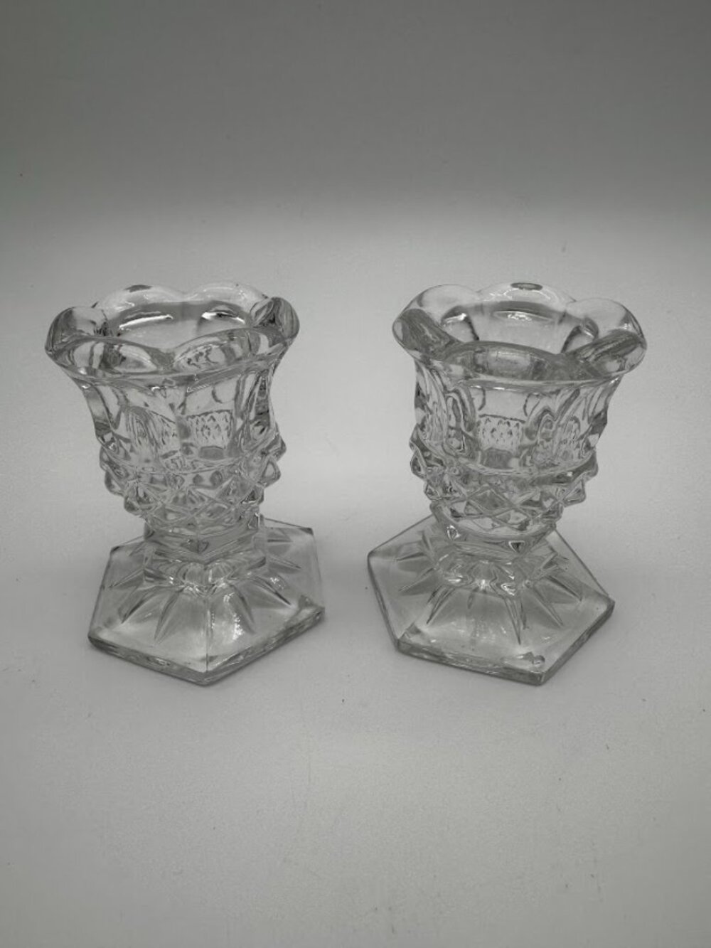 Vintage Pressed Glass Taper Candle Holders Pair